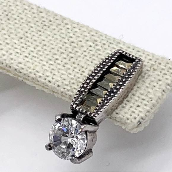 Sterling Silver Marcasite CZ Jeweled Drop Earrings - Picture 2 of 5